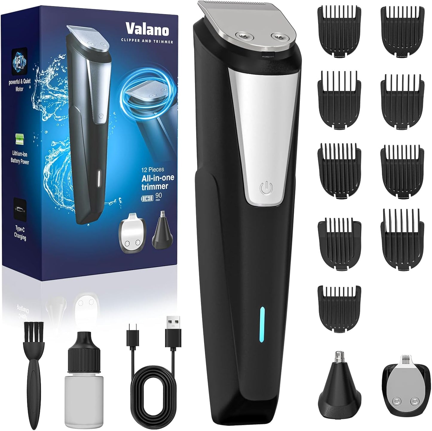 Valano Professional Beard Trimmer Men's Hair Clippers for Men All-in-One Self-Sharpening Electric Blades Mustache Grooming Kit Gift for Men Boyfriend Husband Family