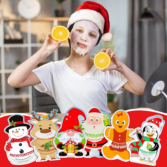 Timgle 12 Pcs Christmas Stocking Stuffers Bulk Facial Masks Skincare Face Sheet Masks Holiday Gifts for Women, Fragrance Hydrating Face Mask Spa Gifts Bulk for Coworker Adults Stocking Stuffer