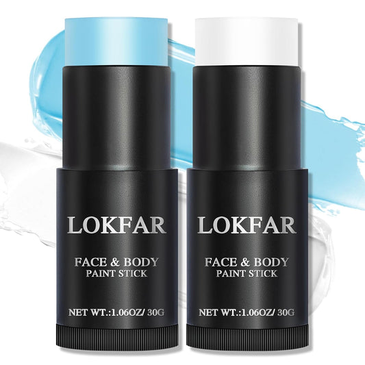 Light Blue and White Face Body Paint Stick, White Foundation Makeup, Eye Black Stick for Sports, Professional Halloween Face Makeup Kit for Zombie Clown Vampire Avatar Sally Corpse Bride Joker