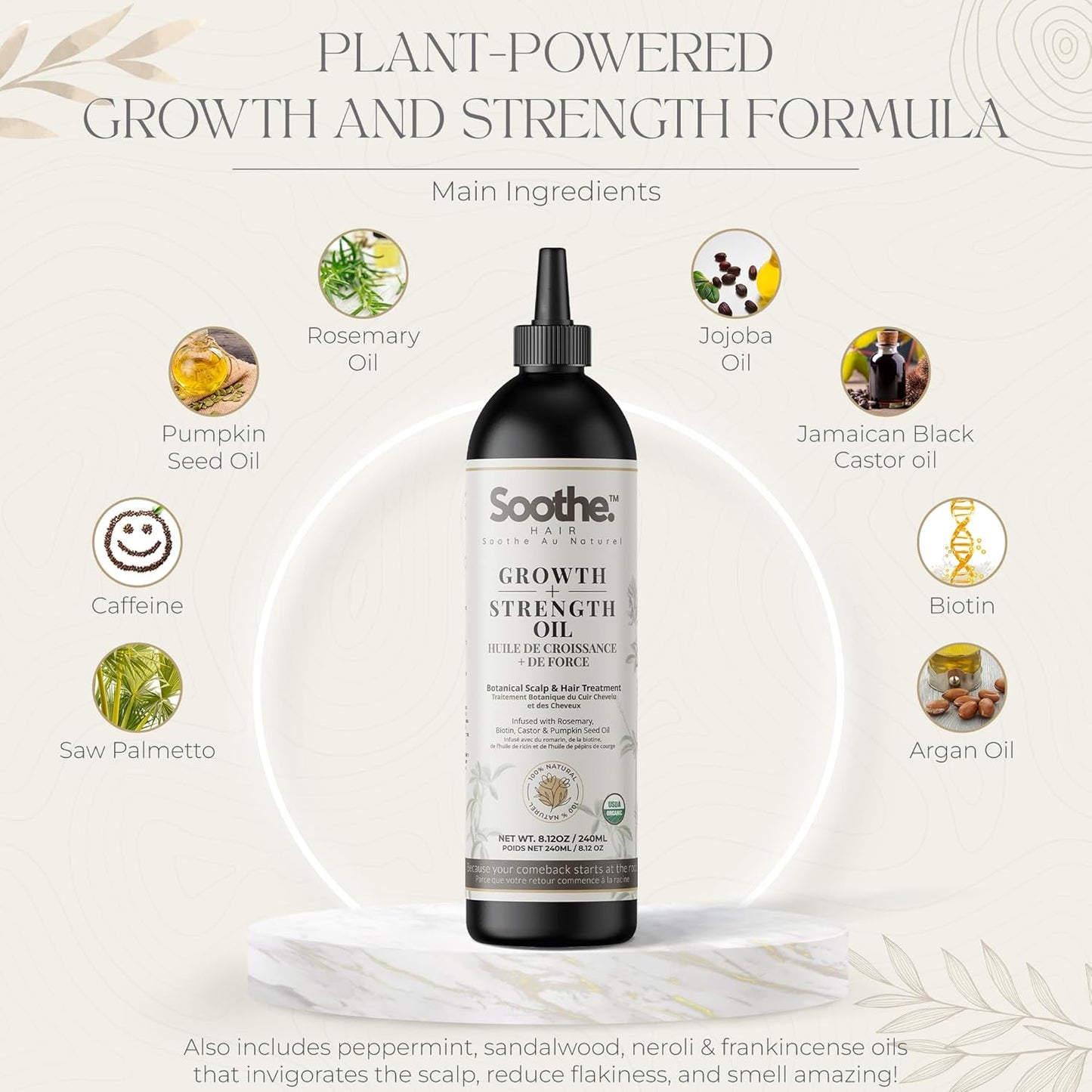 Hair Growth Oil – Infused with Rosemary, Castor Oil, Biotin, Pumpkin Seed – DHT Blocker – Non-Greasy Hair Loss & Thinning Support for Men & Women – Scalp Serum for Dry Scalps 240ml