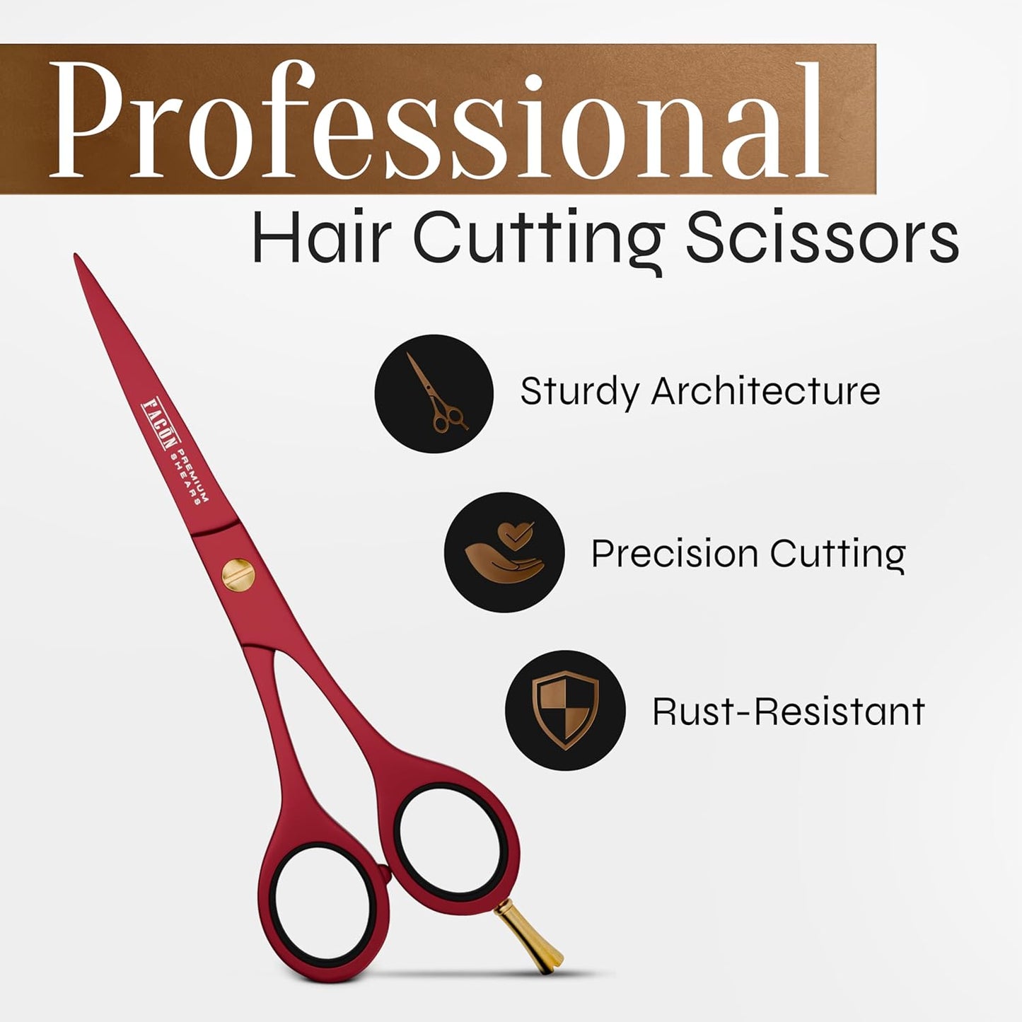 Facón Hair Cutting Scissors - Professional Hair Scissors 6.5 Inch Razor Edge Barber Shears Salon Hair Cutting Shears - Japanese Stainless Steel - Precision Cutting Premium Shears for Men, Women & Kids