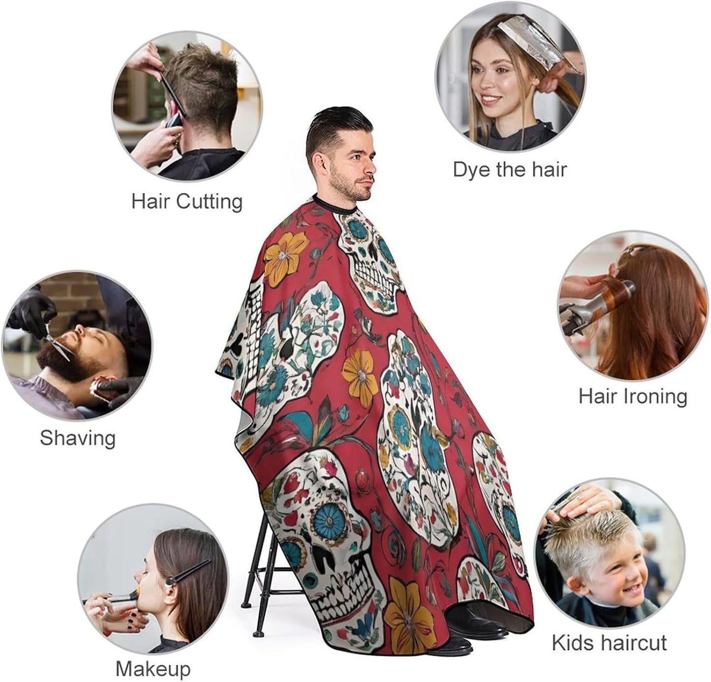 Professional Hair Cutting Salon Cape 57x67 Inch - Barber Cape for Stylists - Sugar Skull Cross Flower Art Lightweight Hairdresser Gown