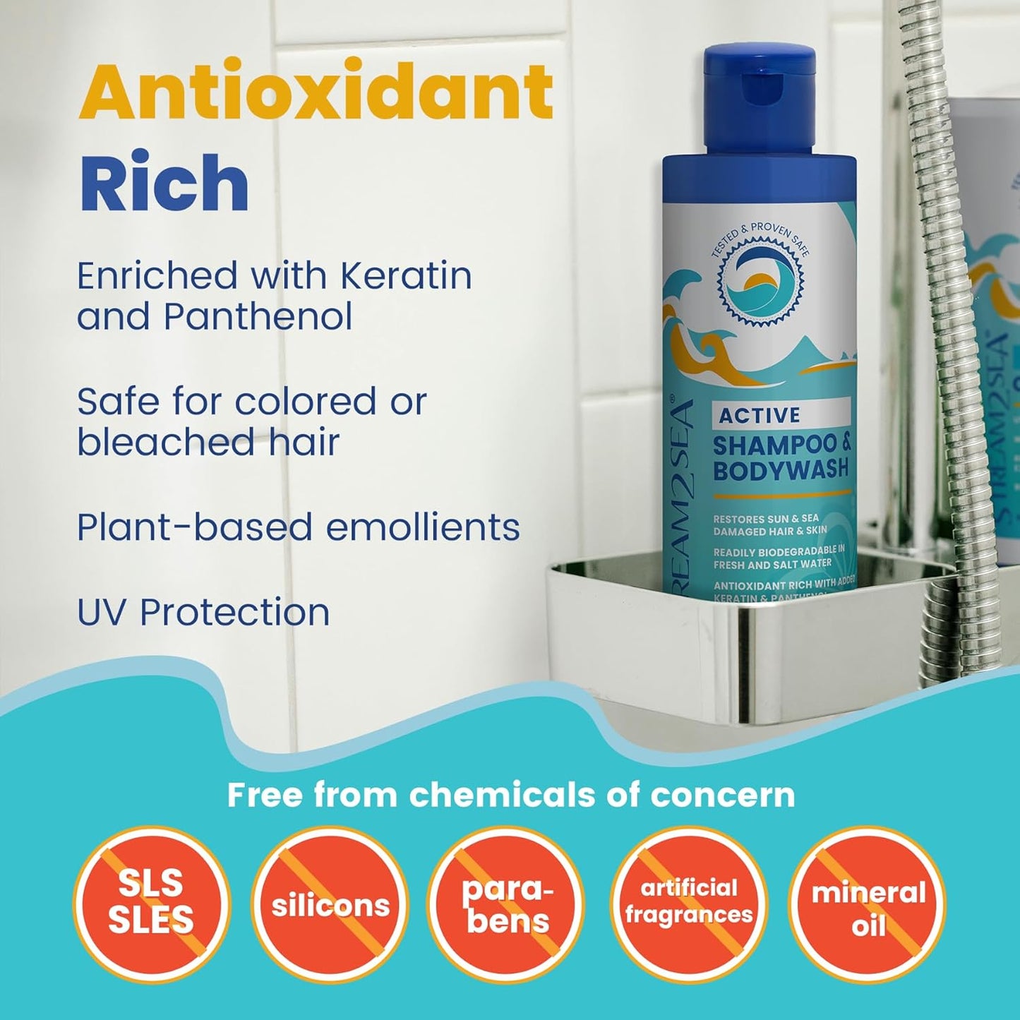 Non Toxic Shampoo and Conditioner, Body Wash 3 in 1 for Swim - Reef Safe Swimmers Shampoo for Men, Women Kids - All Natural Organic Shampoo Conditioner, Biodegradable Soap Camping Travel Size 1.69oz