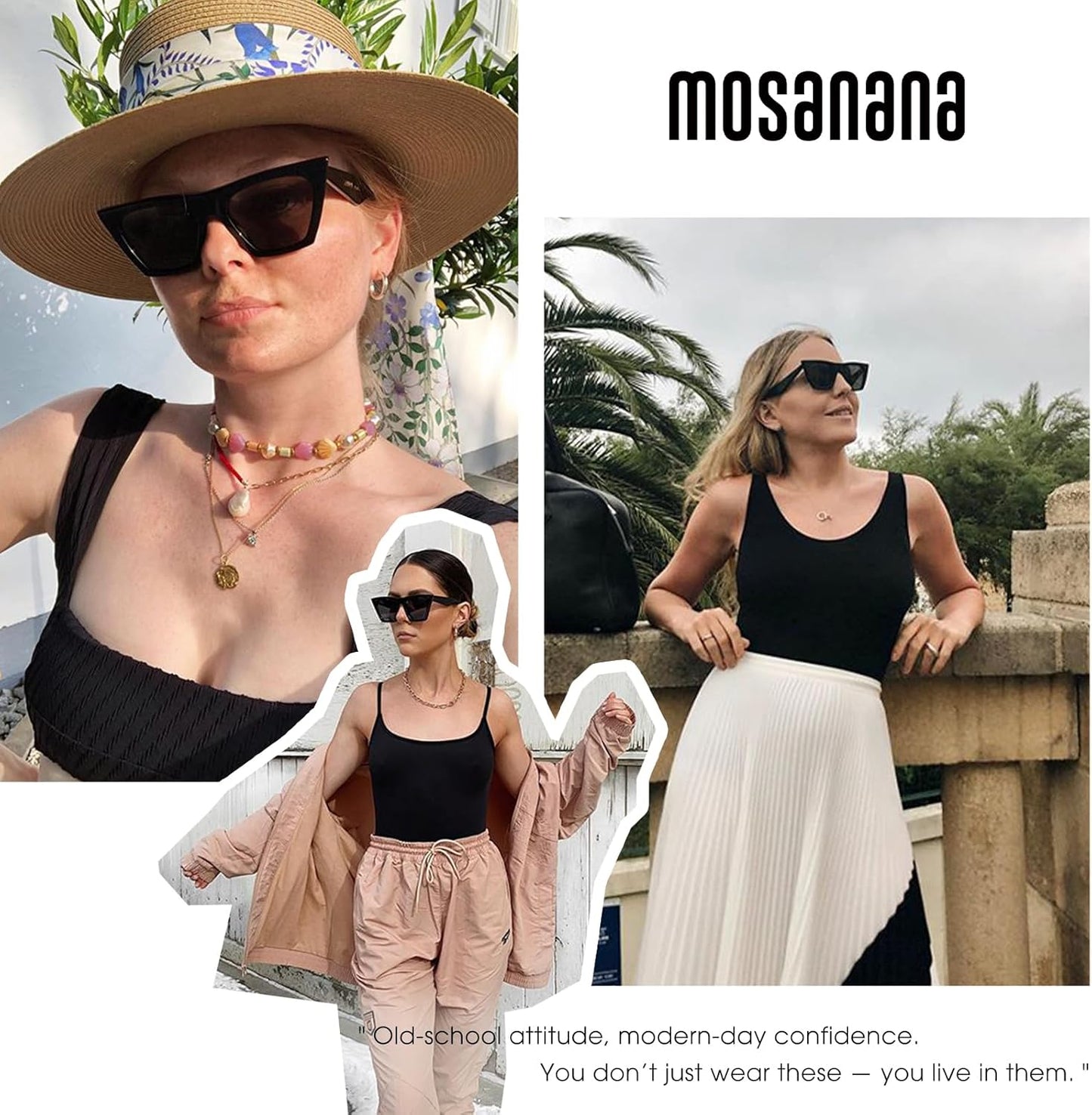 mosanana Square Cat Eye Sunglasses for Women Trendy Retro Cool MS51801