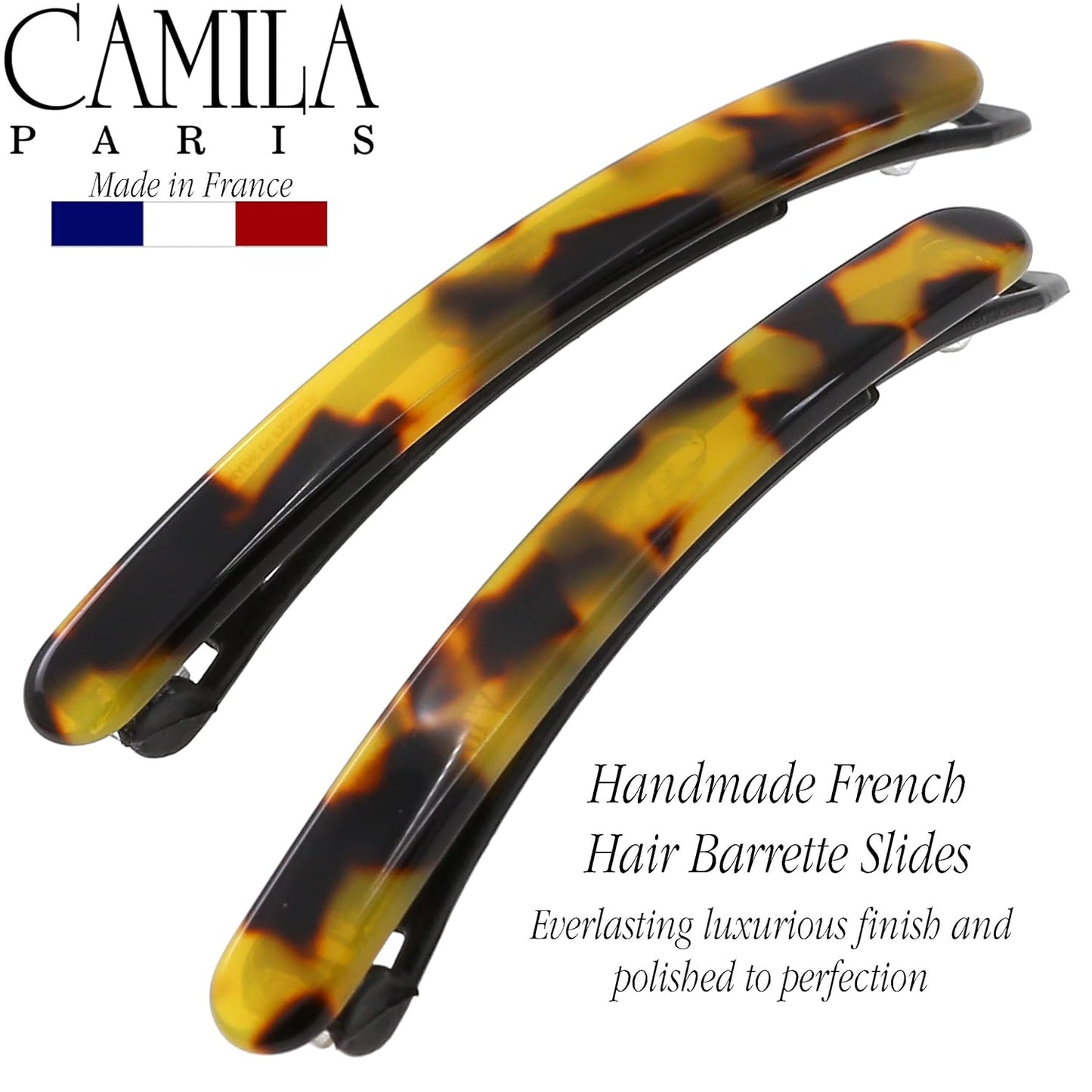 Camila Paris CP3372 French Hair Barrettes Clips for Women, Handmade, Girls Side Slide-in Barrette Clip, Hair Accessories for Women. Strong Hold No Slip Grip Fashion Durable Styling, Made in France