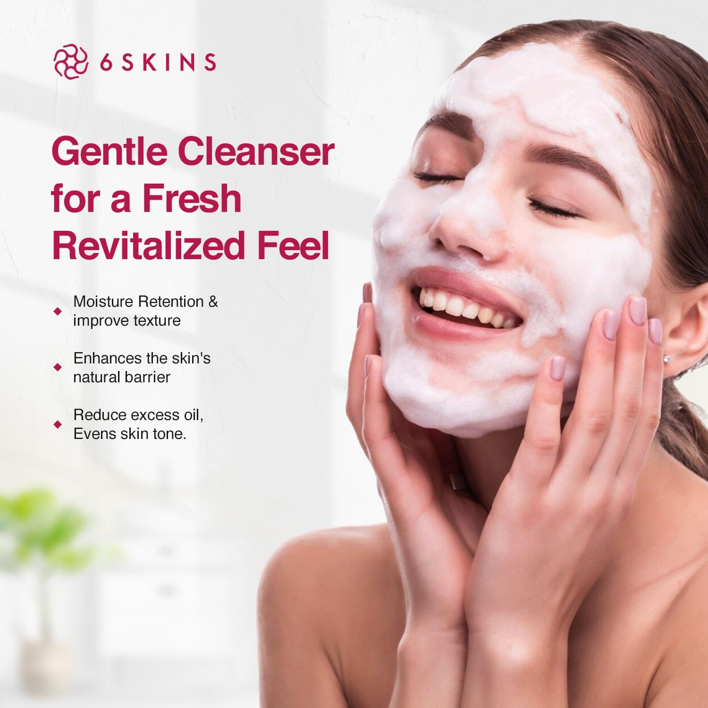 6SKINS® Pore Minimizer Foaming Facial Cleanser – Exfoliating Face Wash with Anti-Sebum P, Niacinamide & Evening Primrose | Gentle Hydrating Korean Face Wash for All Skin Types | 5.07 fl oz