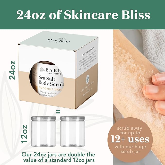 Bare Botanics Lavender Grapefruit Body Scrub 24 oz - Naturally Scented Himalayan Salt Scrub Made in Madison WI - Formulated w/Skin Loving Moisturizers - Cruelty Free Exfoliator w/a Cute Wooden Spoon