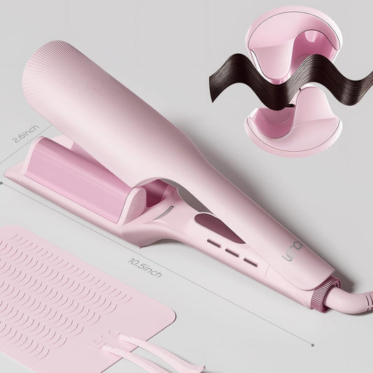 Crimper Waver Tool LENA S17S for Short Hair, Compact Styler with Titanium Barrel, Fast Heating, Adjustable Temp, Anti-Scald Design, Auto Shut-Off, Negative Ions, Pink