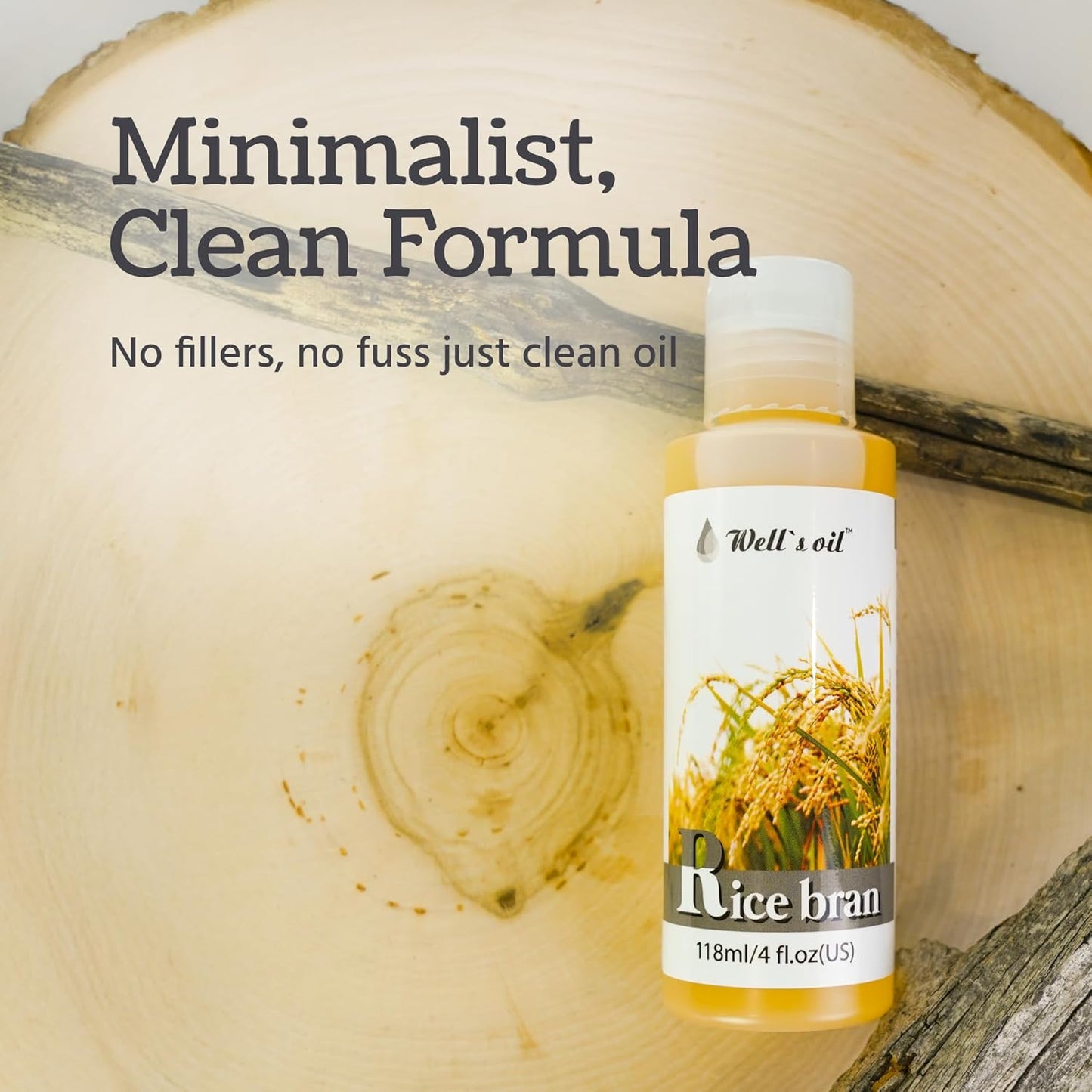 Well's Oil Rice Bran Oil | 100% Pure Natural Carrier Oil | Refined, Cold Pressed | For Body, Skin & Hair (8 fl oz / 237 ml)