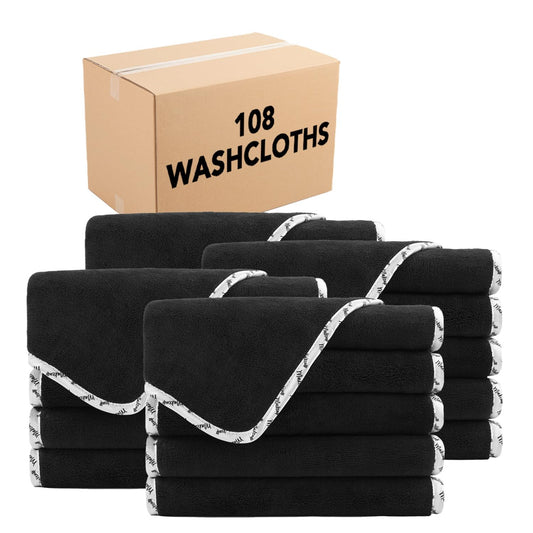 Arkwright Makeup Towels - Bulk Case of 108 - Ultra Soft & Gentle Microfiber Coral Fleece Washcloth Face Make Up Remover, Reusuable Eraser Cloth Essentials for Hosts & Artists, 13 x 13 in, Black/White