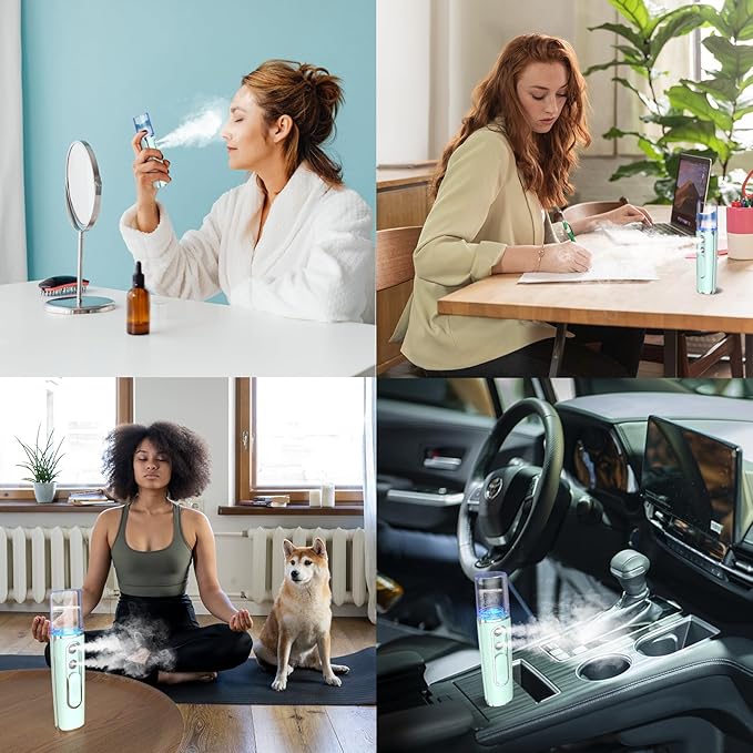 Nano Facial Mister, Cool Mist Face Steamer with 2 Spray Nozzle, USB Rechargeable, Visual Water Tank, Nano Mister for Eyelash Extensions, Skin Care, Daily Makeup, Deep Hydrating-Blue