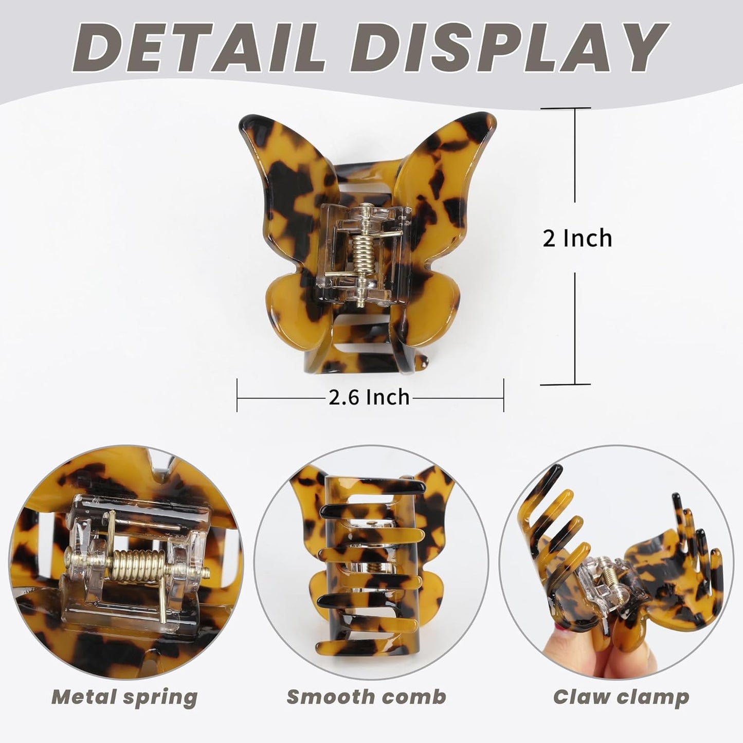 Butterfly Hair Clips Hair Claw Butterfly Tortoise Shell Jaw Clips 2.3 inch Beautiful Hair Accessories for Girls and Women. (3 pack)