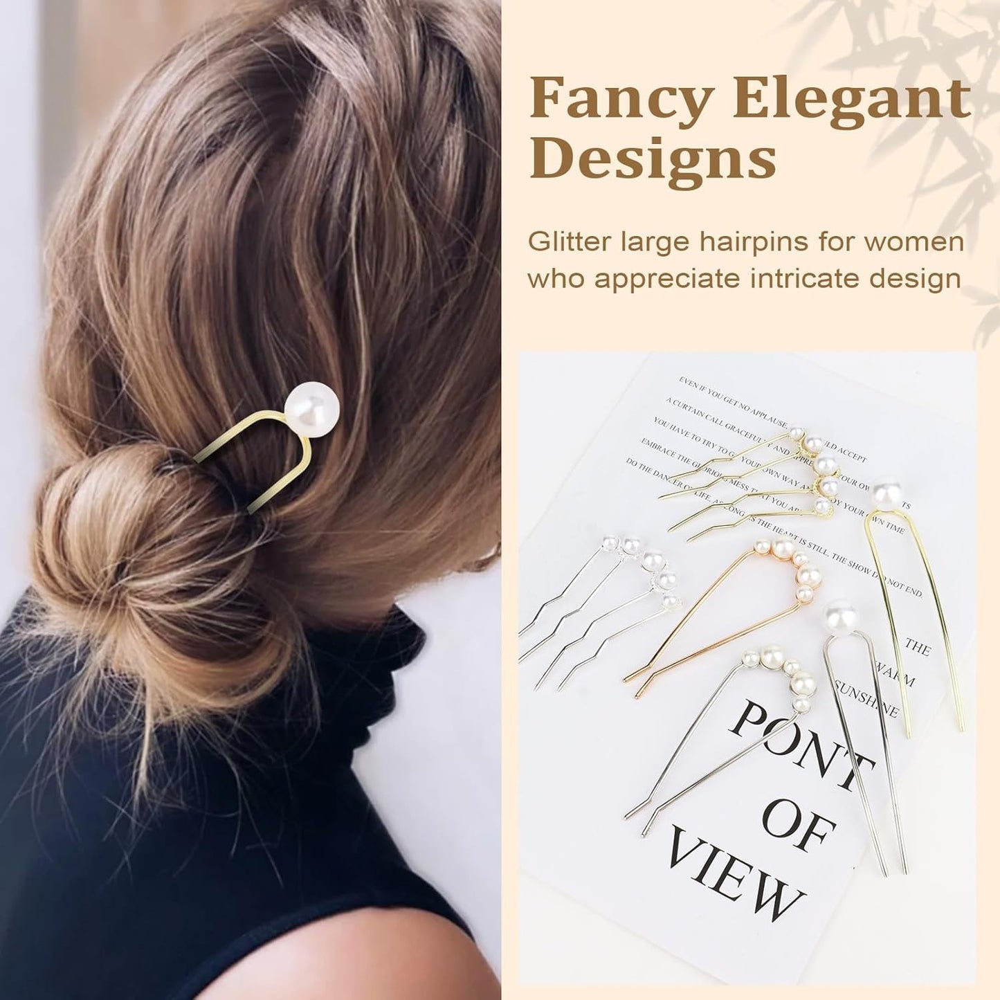 Pearl French Hair Pin Metal Gold Silver Hair Pins for Women Buns U Shaped Hair Pins for Women Girls Styling Hair Fork for Thick Thin Hair Accessories