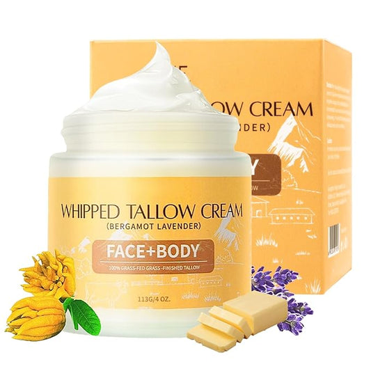 Beef Tallow Moisturizer - Tallow Balm Bergamot Lavender - Nourishing Tallow Face Moisturizer - Moisturizing Body Butter for Women - Organic Beef Tallow for Skin - Anti Aging Beef Tallow for Face