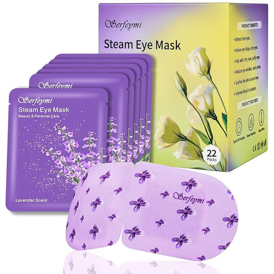 Serfeymi 22 Packs Steam Eye Mask-Disposable Cornea Care Rest Self Heating Eye Mask,Warm Eye Compresses for Dry Eyes,Sleep,Spa,Travel Essentials & Relaxation Gifts,Stocking Stuffers-Lavender