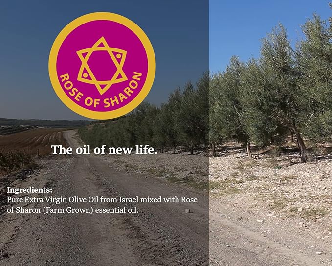 Rose of Sharon' Anointing Oil Hand-Crafted in The Messiah's Holy Land - Pure Natural Ingredients, Extra Virgin Olive Oil & Essential Oil - for Temple Incense, Ceremony, Spiritual Use - 0.34 Fl Oz