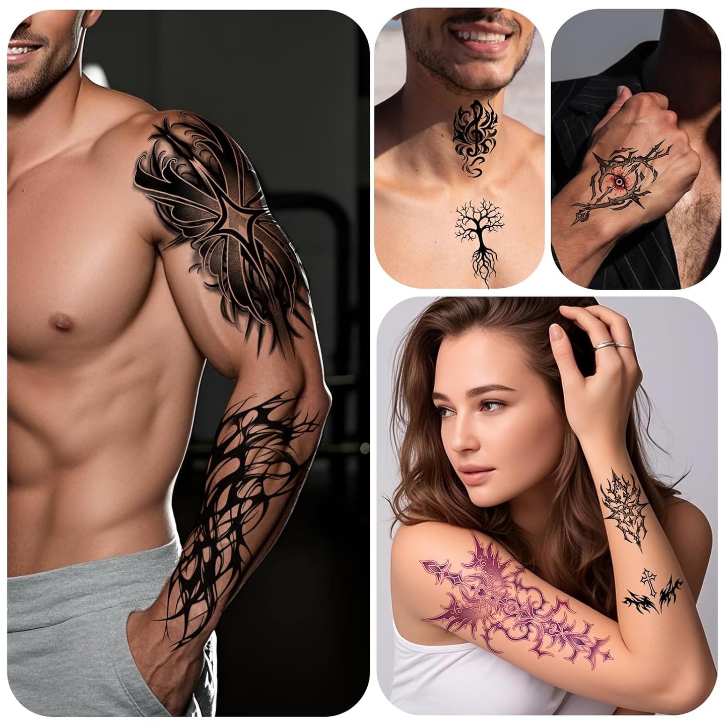 77 Sheets Temporary Tattoo, 17 Sheets Half Arm Cyber Sigil Fake Arm Leg Chest Tattoos for Adults Men Women, 60 Sheets Small Tattoos Stickers for Boys Girls Kids Body Art Design