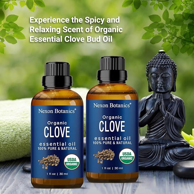 Organic Clove Essential Oil 30 ml - Pure, Natural, Undiluted for Toothache, Sore Muscles, Skin & Hair Care - Soothing Clove Bud Essential Oil - Nexon Botanics