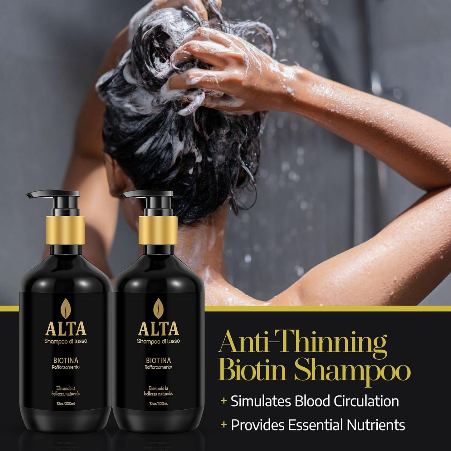 All Goods Alta Strengthening Biotin+Caffeine Shampoo 10oz, DHT Blocker, Women/Mens Hair Loss & Thinning.