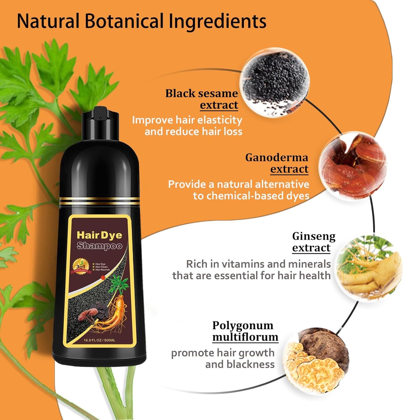 Hair Dye Shampoo Dark Brown, Long-Lasting Gray Hair Coverage, 3 in 1 Hair Color Shampoo with Herbal Ingredients, Easy Application Shampoo Para Canas for Women Men 16.9 Fl Oz