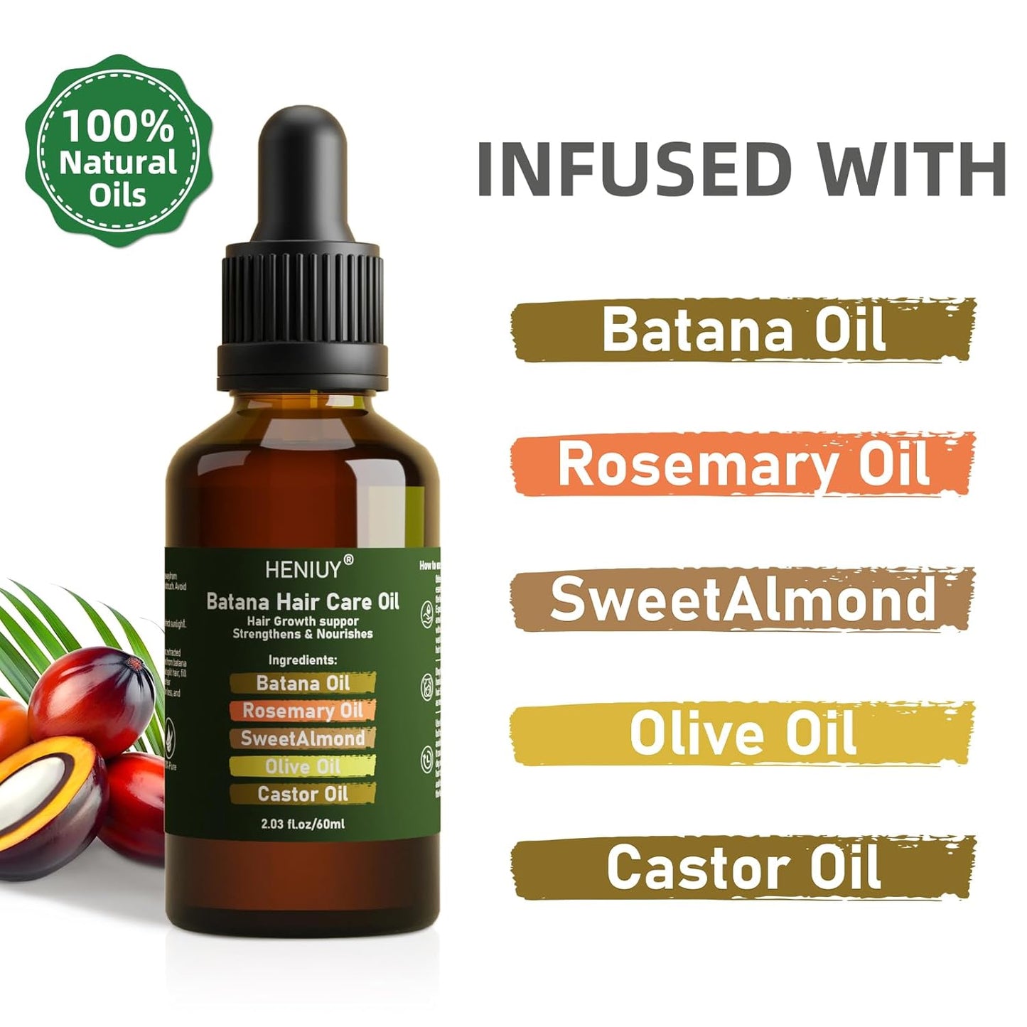 Battana Hair Care Oil – 2Fl Oz Natural Rosemary & Sweet Almond Oil Blend for Hair Growth & Repair – Organic, Vegan, Cruelty-Free – Lightweight, Non-Greasy Formula for Women & Men