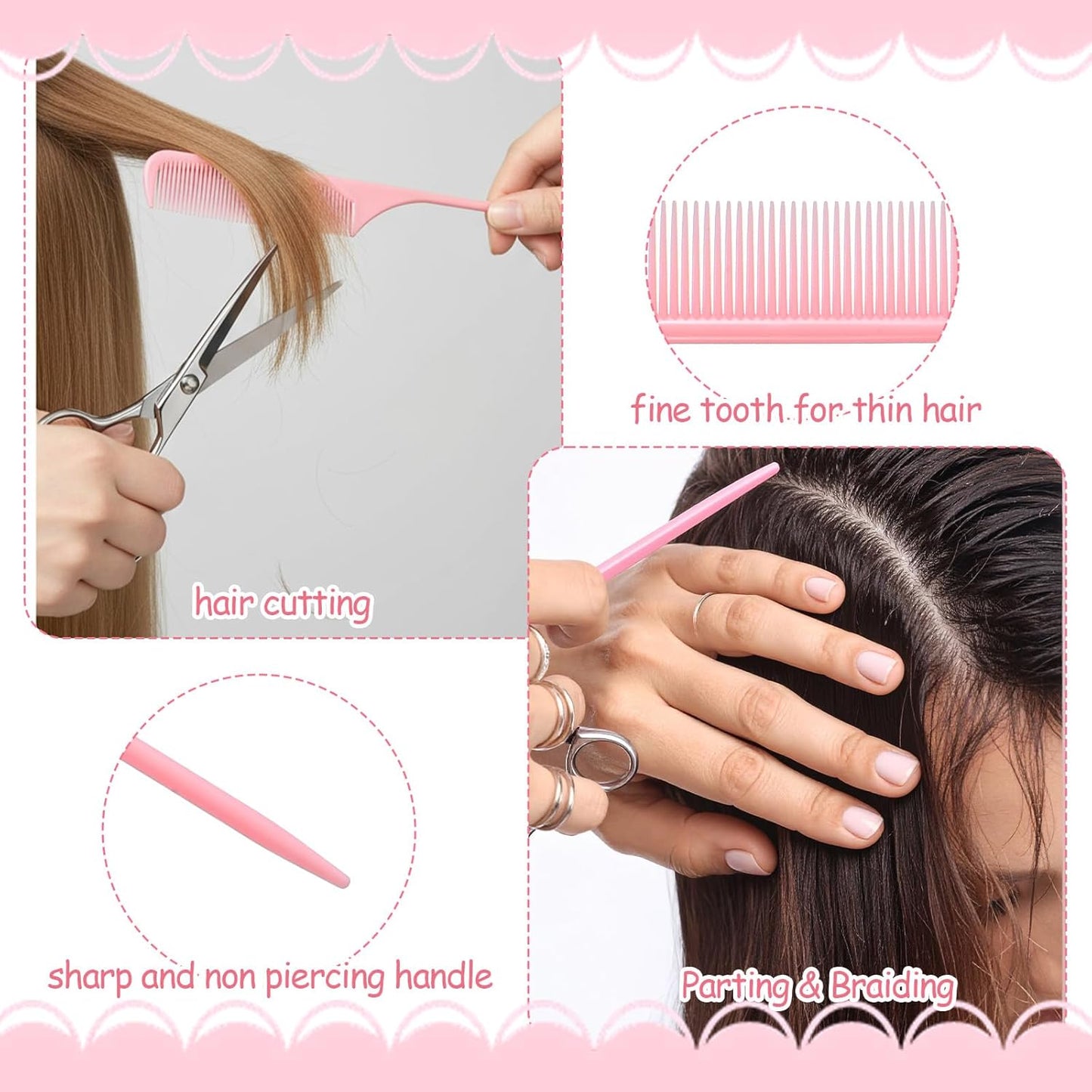 6 Pcs Professional Hair Comb Set for Women & Men, Wide & Fine Tooth Combs Rat Tail for Curly Hair, Braiding, Barber Styling, Detangling, Parting Cutting