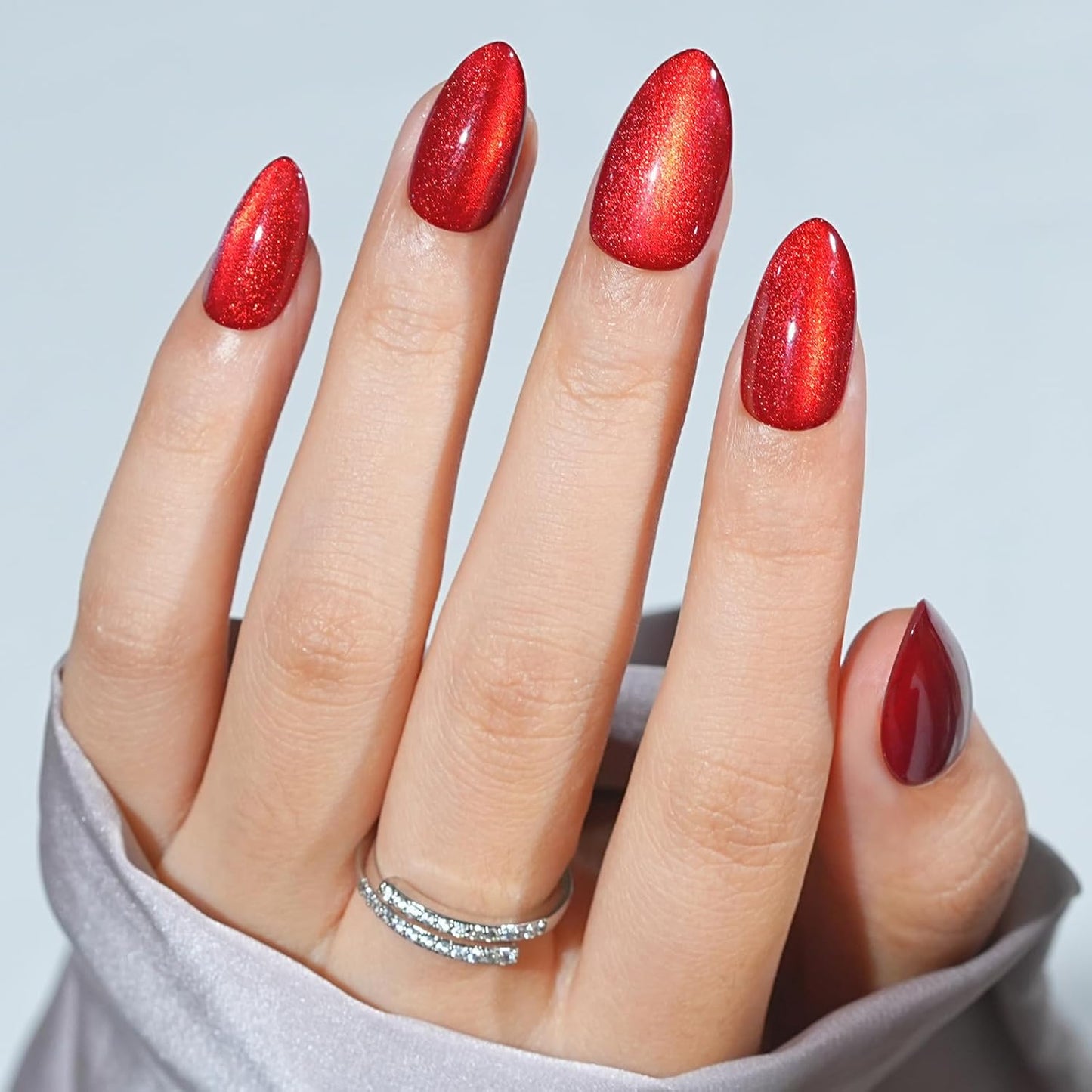 Press On Nails Almond - Bloody Claw, Red Cat Eye Halloween Press On Nails Short, Acrylic Square Glue On Nails with Nail Glue, Fit Perfectly & Natural Stick On Nails in 16 Sizes - 32 PCS Soft Gel Kit