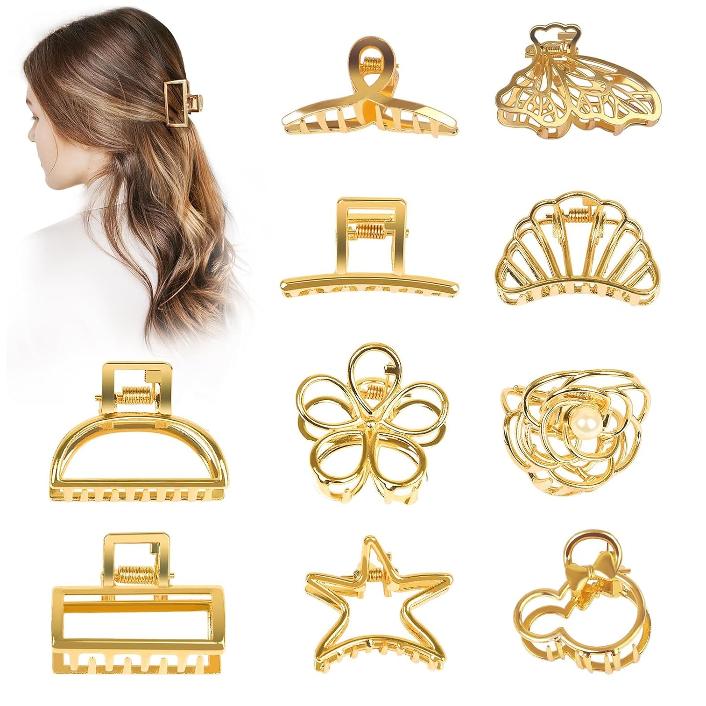 Gold Hair Clips for Women, 10 Pcs Small Gold Claw Clips for Women and Girls, Mini Metal Hair Accessories