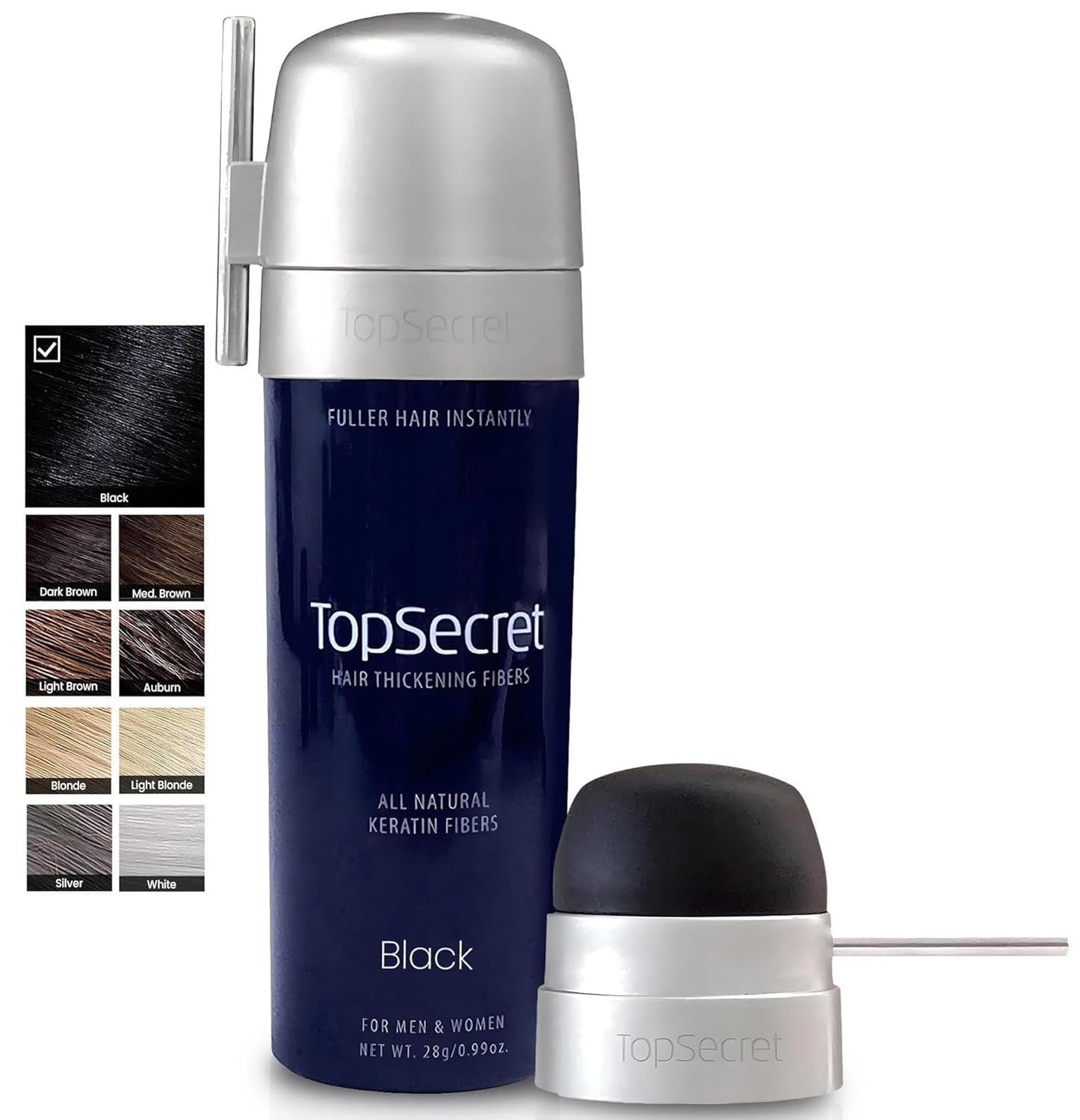Top Secret Hair Thickening Building Fibers Applicator Included - Undetectable & Natural Hair Filler - for Men & Women - Instantly Fill In Fine Thinning Hair - Weather & Sweat Resistant (Black, Large)