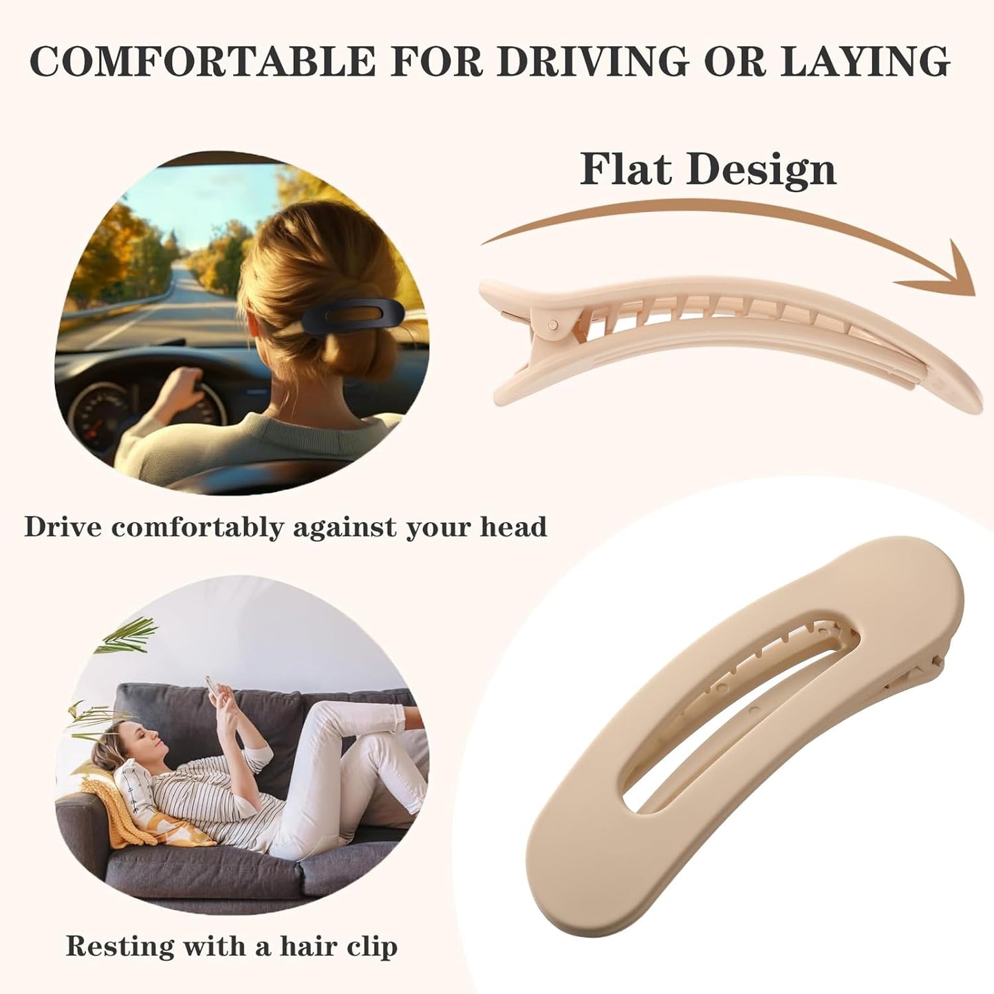 5 Pcs Flat Hair Clips, Medium Lay Flat Claw Clips for Women Girls,Strong Hold Non-slip Matte Hair Claws for Thick Thin Hair(Classic)