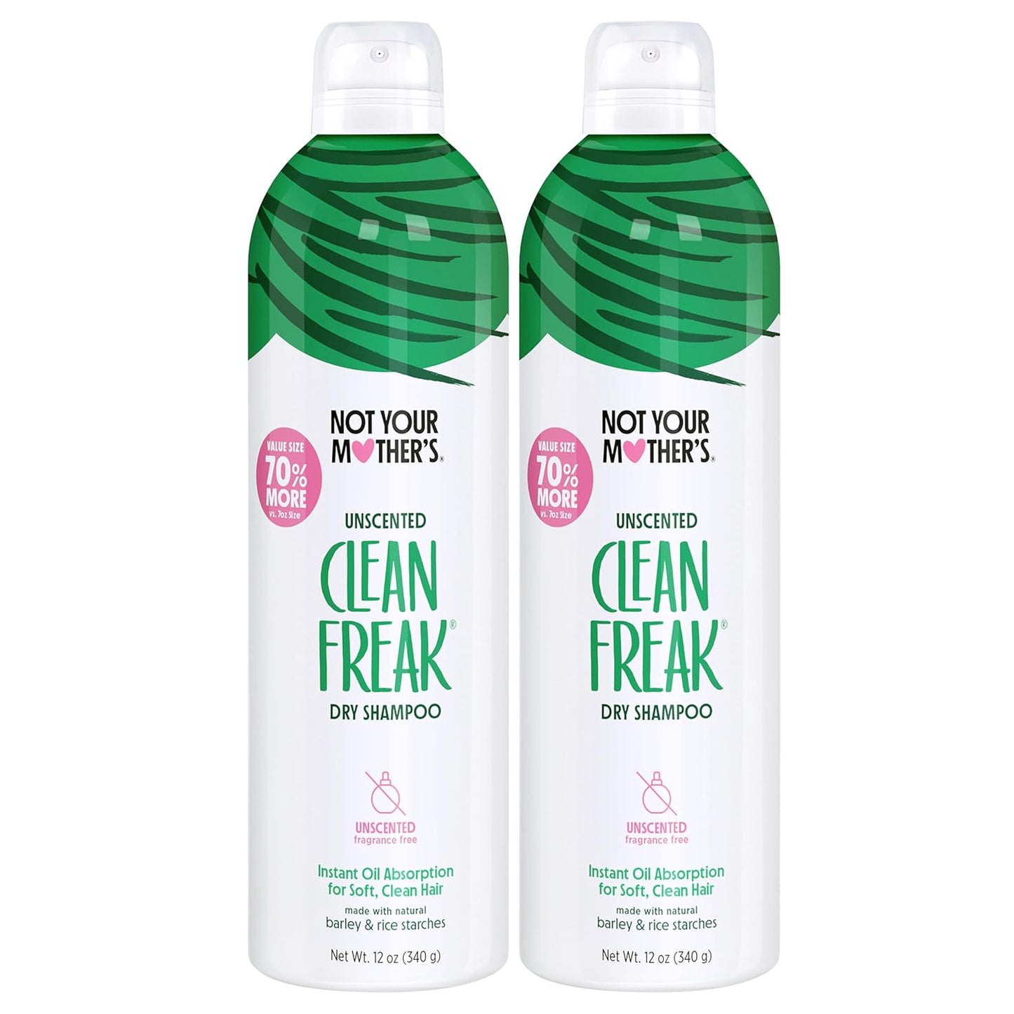 Not Your Mother's Value Pack Clean Freak Unscented Jumbo Dry Shampoo (2-Pack) - 12 oz Each - 70% More to Instantly Absorb Oil and Refresh Hair Between Washes - No Scent - For All Hair Types