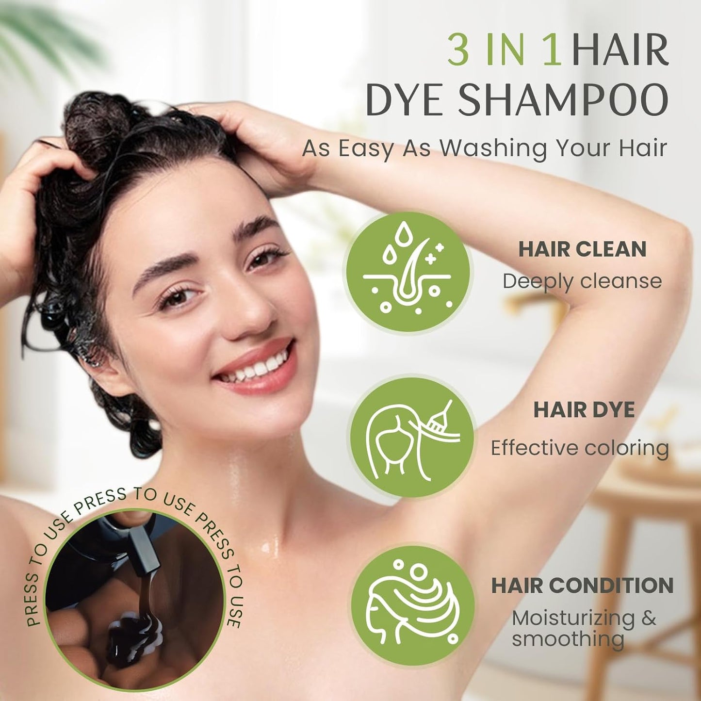 Black Hair Dye Shampoo 3 in 1, 100% Gray Reducing, Instant Hair Color for Gray Hair Coverage, Natural Black Shampoo Hair Dye for Women & Men, Easy To Use & Lasts 3-4 Weeks & All Hair Types, 16.9 fl.oz