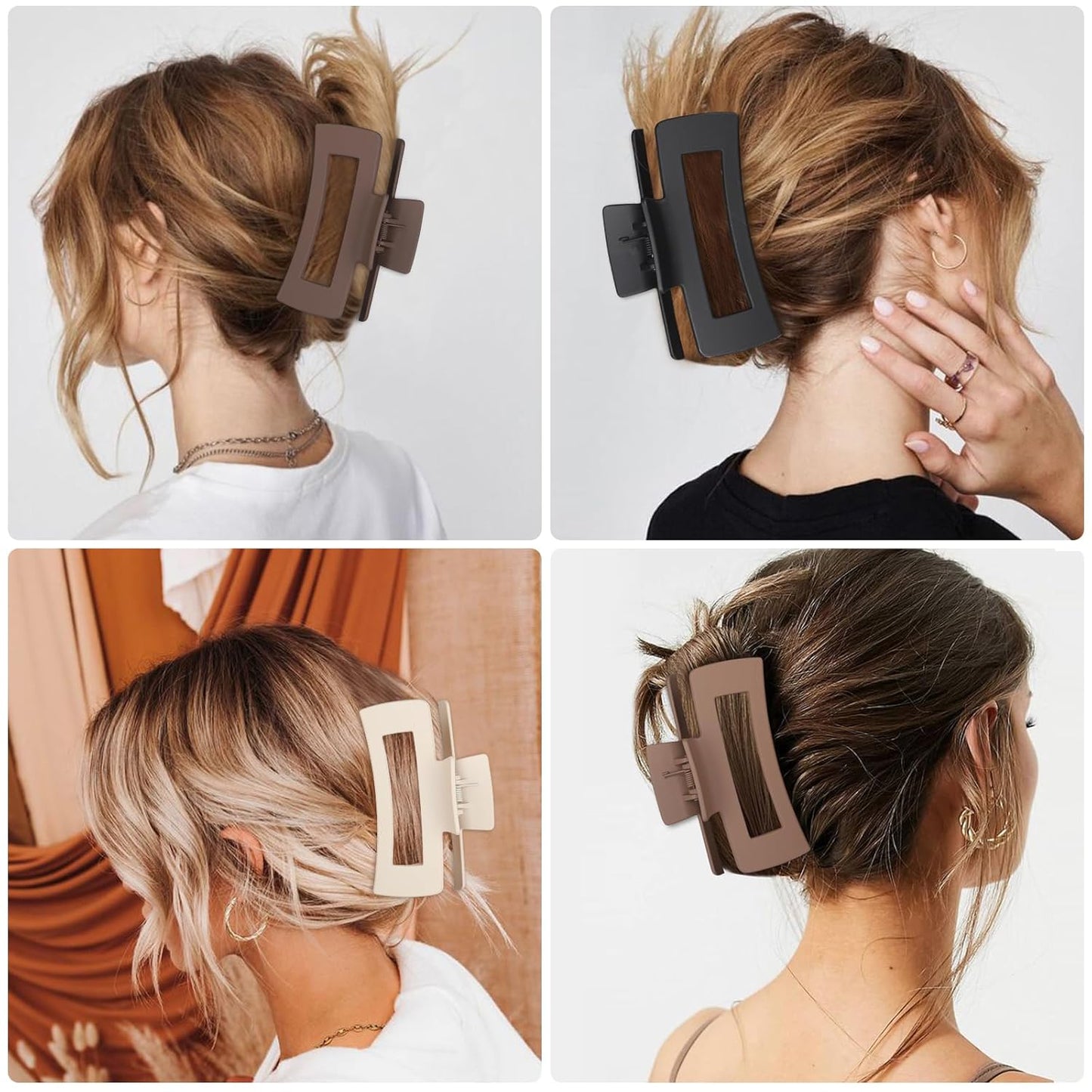 4.1 Inch Large Hair Clips 8 Pcs Square Claw Clips for Thick Hair Big Hair Claw Clips Acrylic Banana Jaw Clips Hair Accessories for Women and Girls -Grey Brown