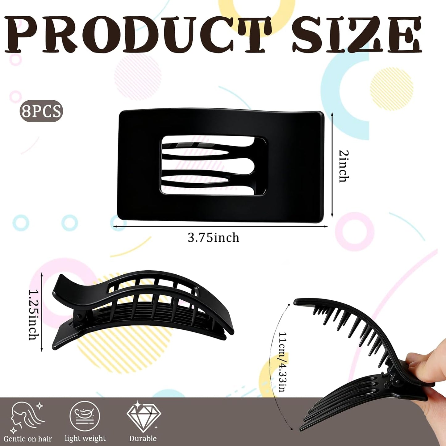 Black 8 Pack French Flat Hair Clips for Women, Chic Matte Barrettes with Non-Slip Design, Lightweight Stylish Hair Accessories for Everyday Looks & Trendy Hairstyles