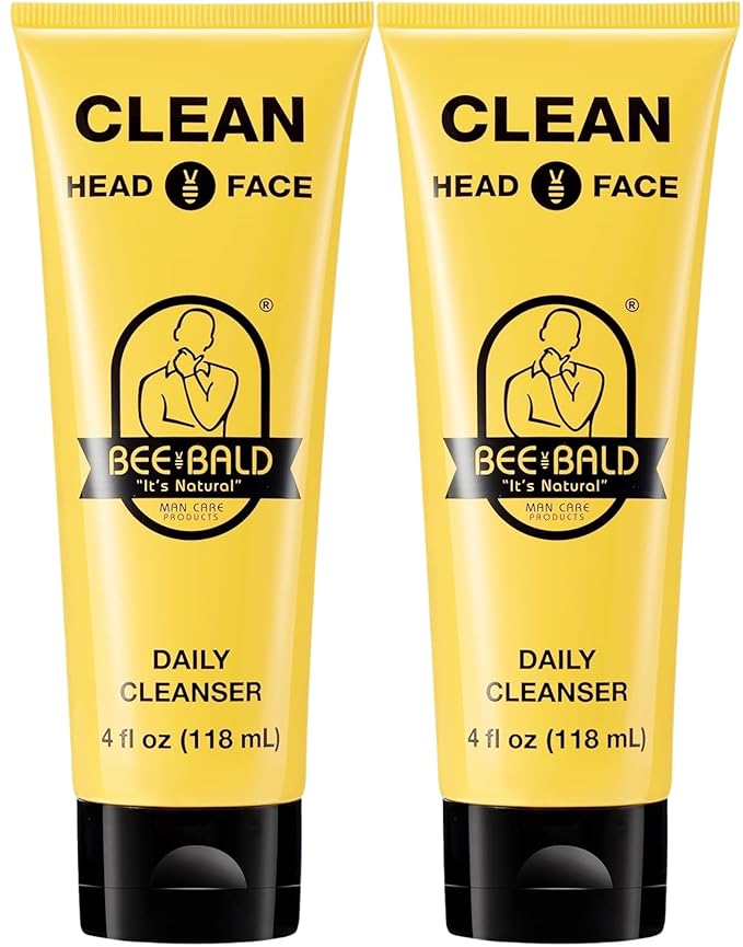 Bee Bald CLEAN - Daily Cleanser for Face and Head - Premium Facial Cleanser for Men and Women, Refreshes and Thoroughly Cleans - 4 fl Oz (Pack of 2)