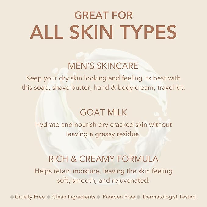 Dionis Goat Milk Skincare 5 Piece Goat Milk Travel Set for Men - Hydrating Bar Soap, Shave Butter, Hand & Body Cream - Verbena & Cream Scent, On-the-Go Grooming Essentials