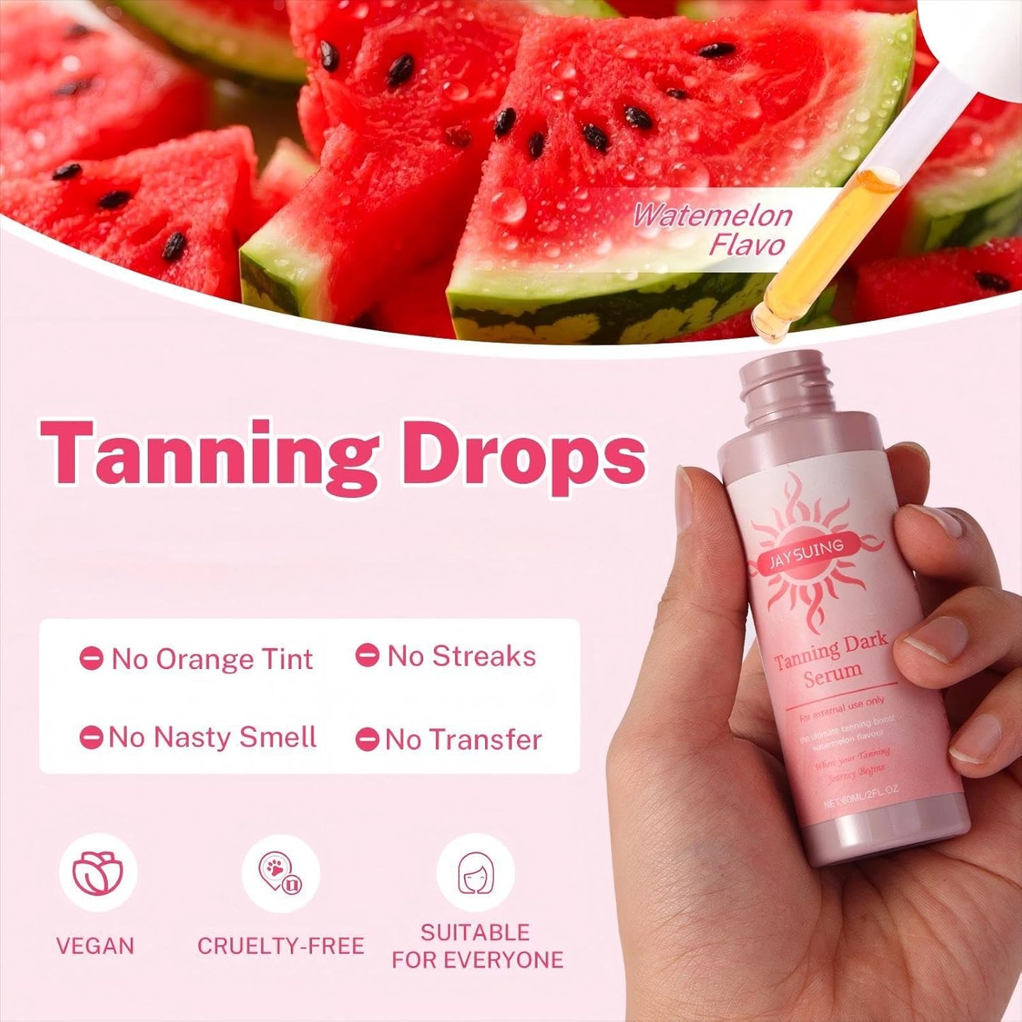 Earth Self Tanner -Get a Sun-Kissed Glow Instantly! Natural & Organic Ingredients, Tanning Dark Seryum - Watermelon Flavor, Ultra-Hydrating & Streak-Free, Natural-Looking Tan, for Face & Body 60ML