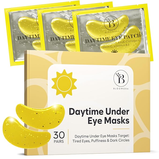 Daytime Under Eye Patches for Puffy Eyes and Dark Circles, Gel Eye Masks with Caffeine, Collagen & Vitamin C, Deeply Moisturizing, Bachelorette Party Favors, Anti Wrinkle Patches (30 Pairs)