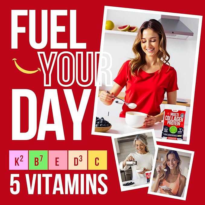 Multi Collagen Peptides with Probiotics + Type I, II, III, V, X + Hydrolyzed Collagen Powder with Vitamin C+D3+B7+K2+E Hyaluronic Acid, Supports Skin Hair Nail & Joint, Grass-Fed, Non-GMO (2)