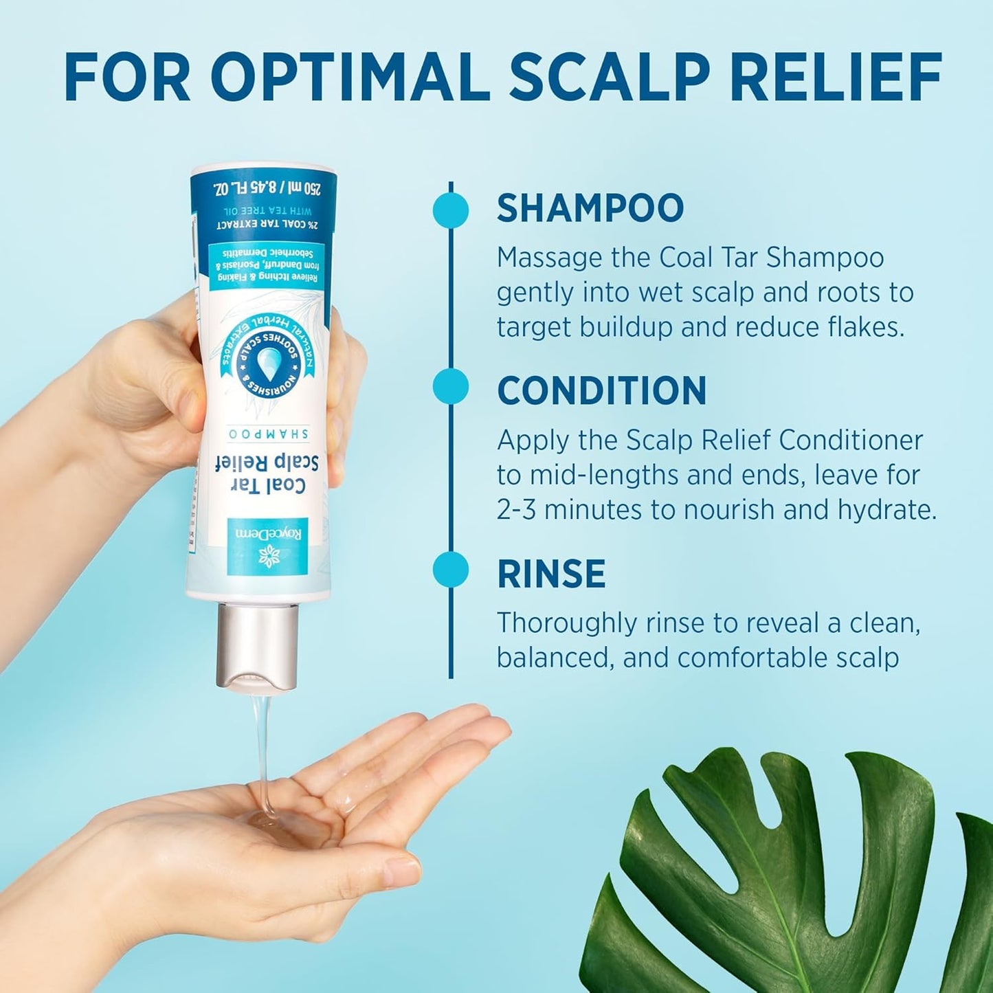 Roycederm Coal Tar Antidandruff Shampoo & Conditioner Set: 2% Coal Tar Extract Scalp Relief Shampoo for Psoriasis, Dandruff & Seborrheic Dermatitis - Soothes Itchy Scalp, Hydrates Hair