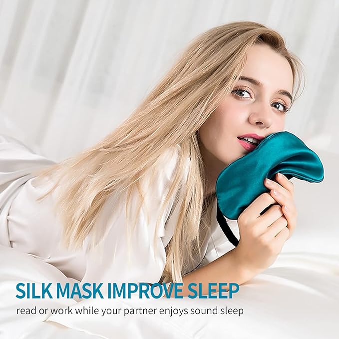 2-Pack 100% Real Natural Silk Eye Mask, Silk Sleeping Mask, Shade Puffy Eye Gift with Adjustable Straps, Sleep Eye Mask, SHJINJU Eye Mask Shade (Black and Light Blue)