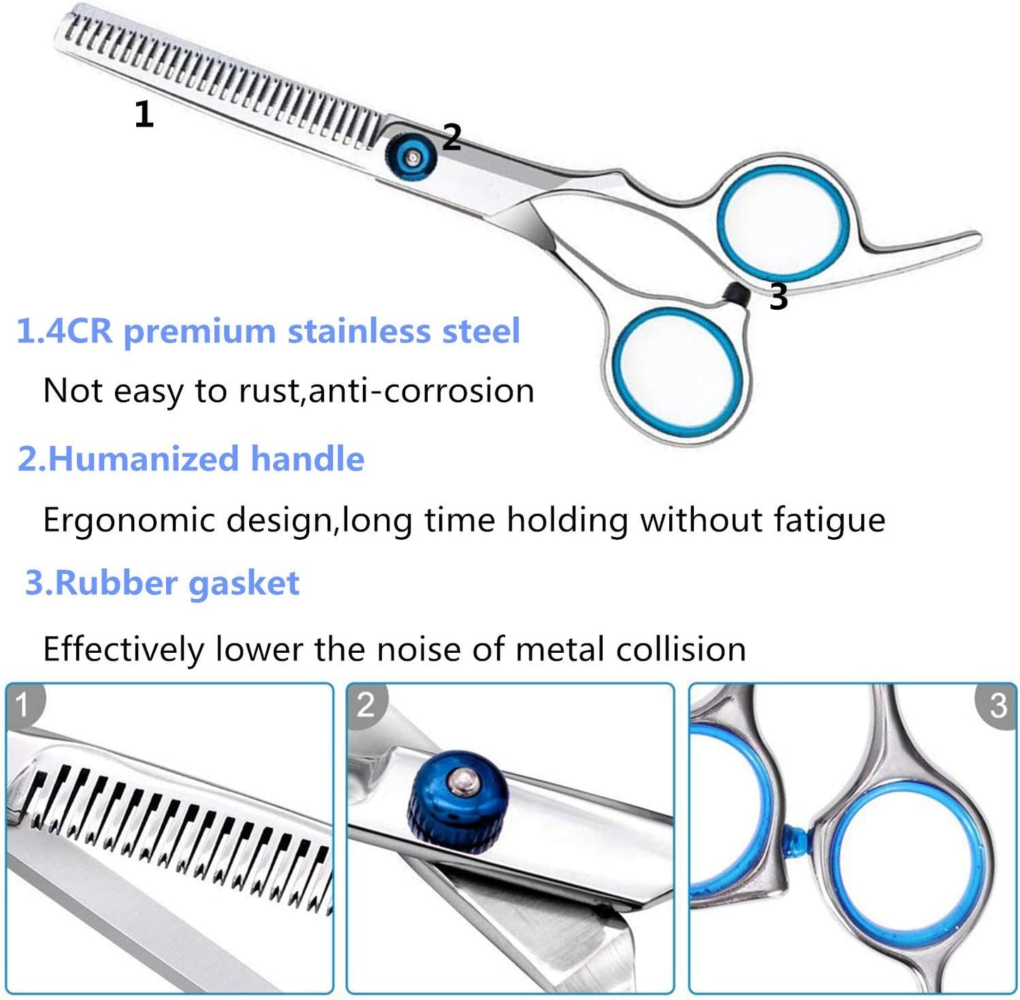 Professional Hair Cutting Scissors Shears Barber Thinning Set Kit- Family Hair Cutting,Barber Hair Cutting Tool Thinning texturizing/Blue 6"