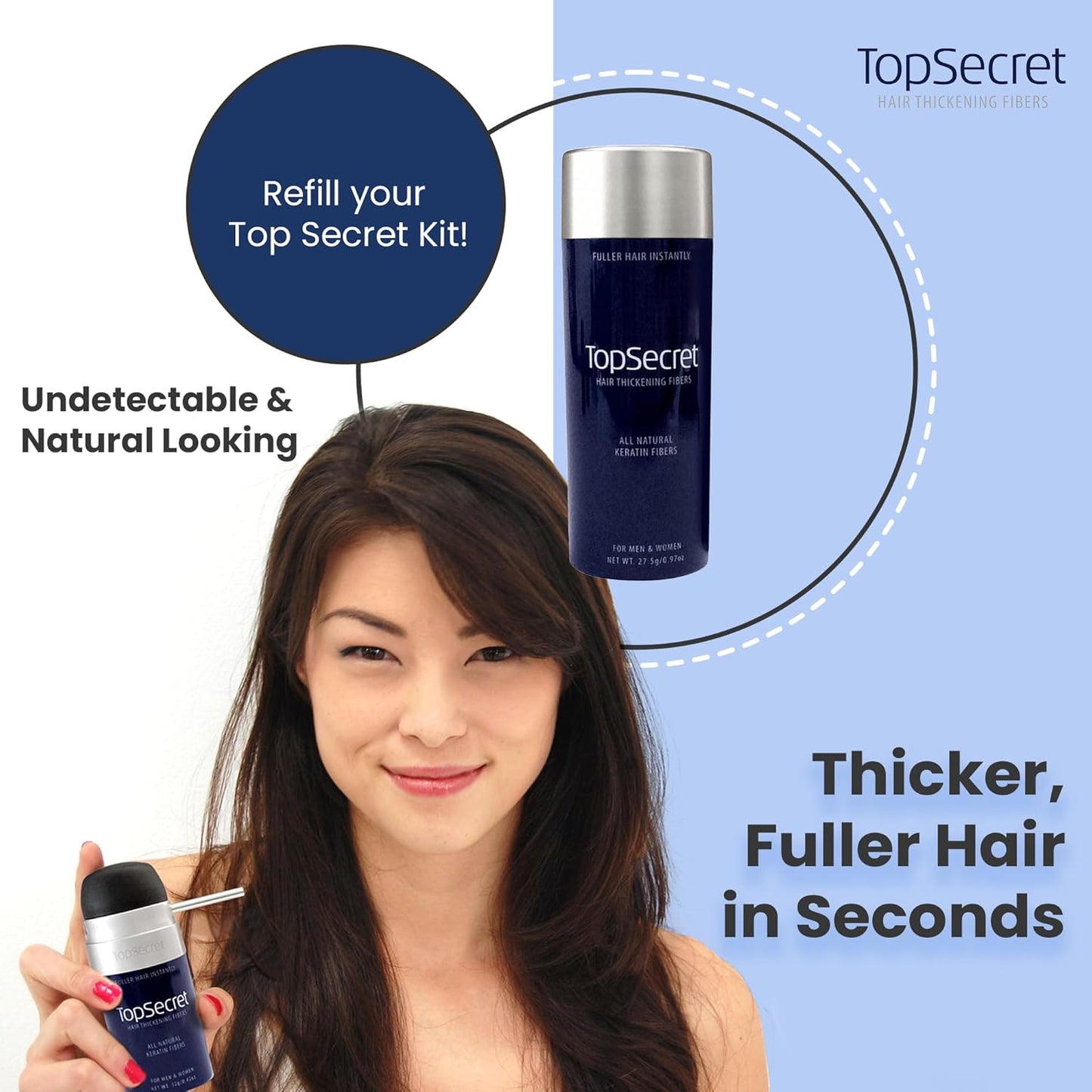 Top Secret Hair Thickening Building Fibers Refills - Undetectable & Natural Hair Filler - for Men & Women - Instantly Fill In Fine Thinning Hair - Weather & Sweat Resistant (Medium Brown, Regular)