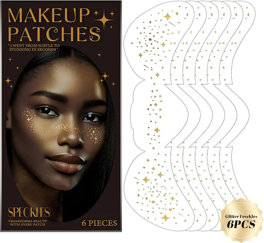 Glitter Freckles - 6PCS Gold & Sparkle Temporary Tattoos | Waterproof Face Jewels for Women & Kids, Cute Shimmer Makeup Patches