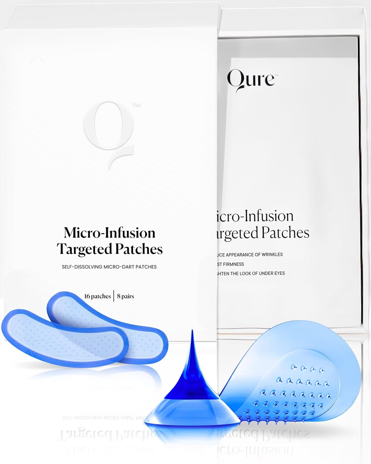 Qure Micro-Infusion Anti Wrinkle Patches for Smile Line, Frown lines, Under Eye Bags, Puffiness, Crow's Feet - Retinol, Caffeine - Dissolvable for Overnight Use - 8 Pairs