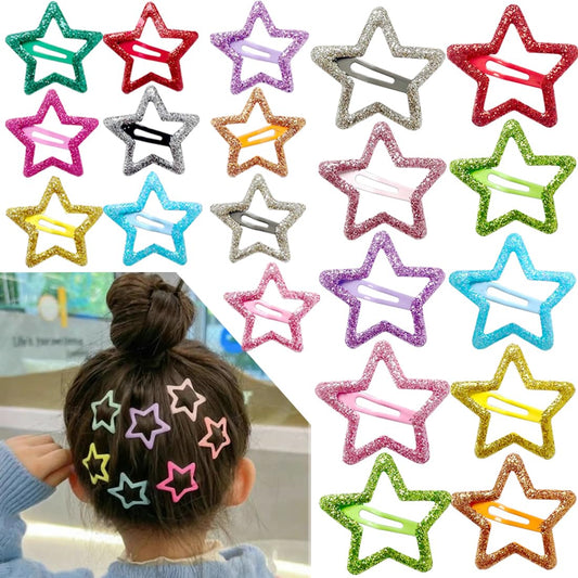20 PCS Sparkling Star Hair Clips Snap Hair Accessories Non Slip Clips for Girls Women Metal Hair Clip Star Hair Barrettes Stars Hair Clips for Women Stars Hair Clip