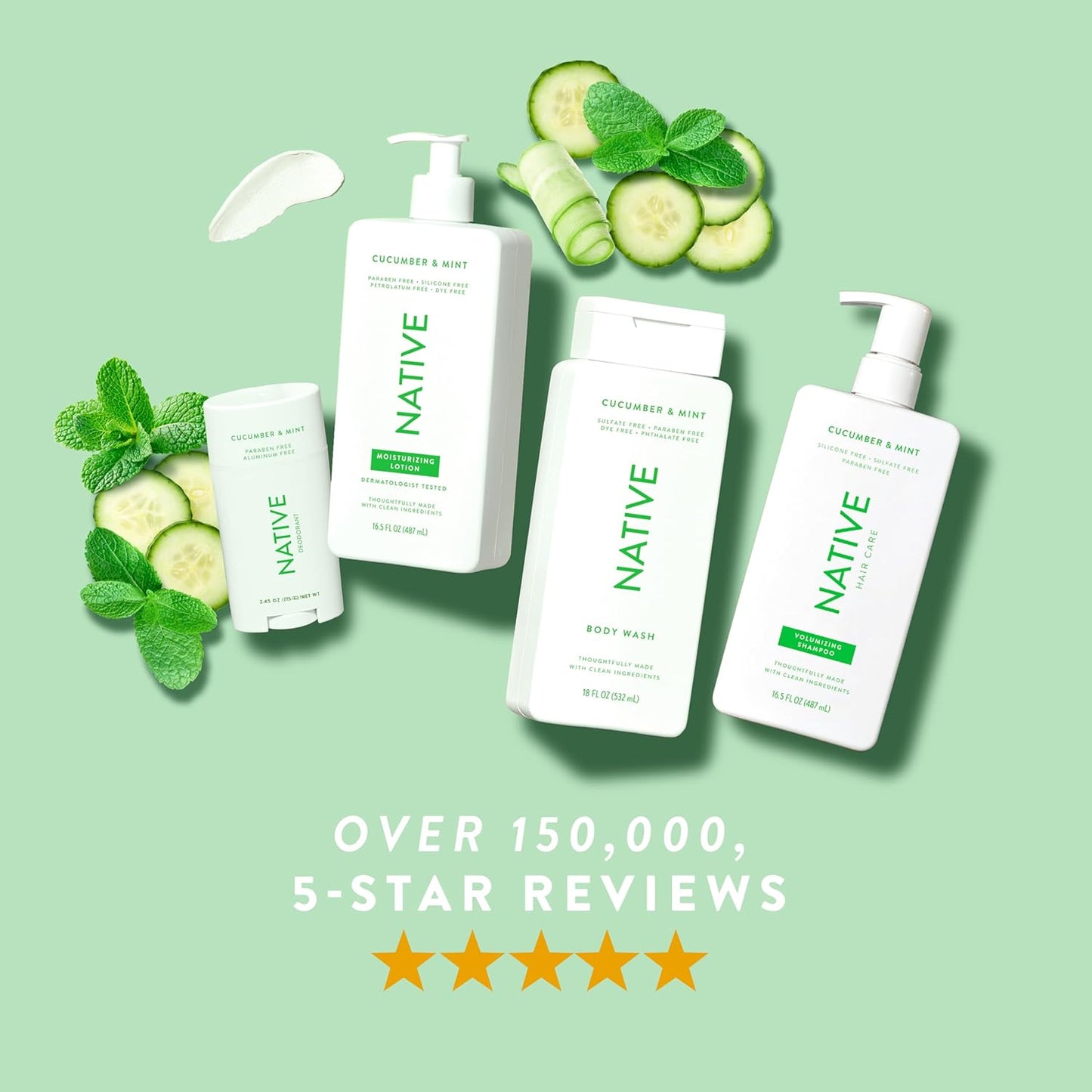 Native Shampoo and Conditioner Contain Naturally Derived Ingredients | All Hair Type Color & Treated From Fine to Dry Damaged, Sulfate & Dye Free - Cucumber & Mint, 16.5 fl oz each (2 pack)