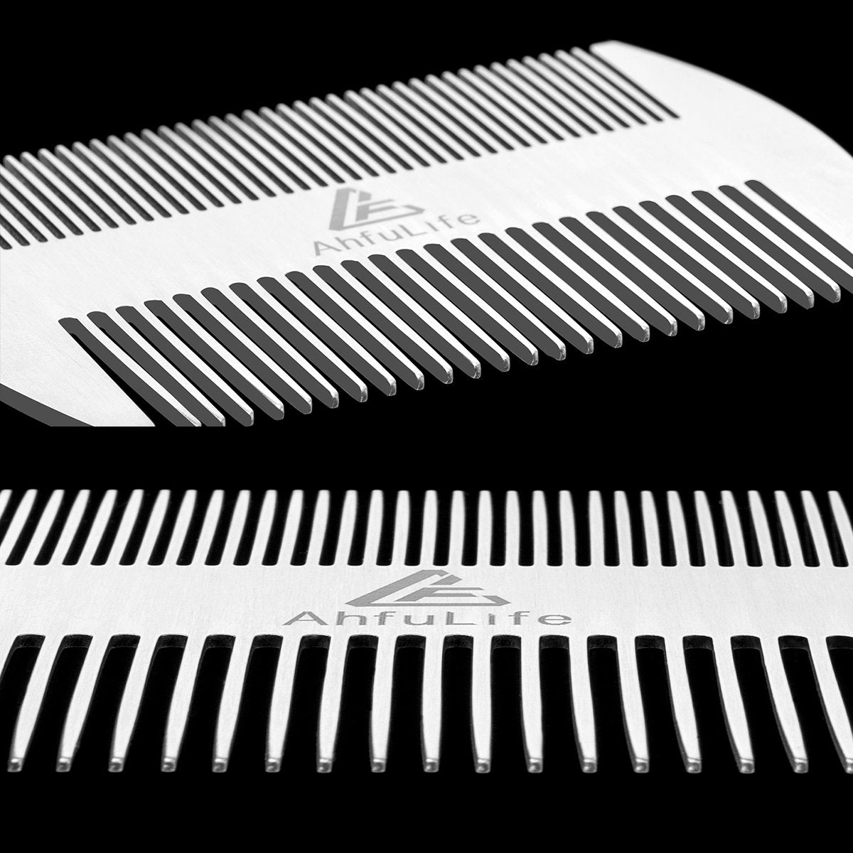 AhfuLife Metal Hair & Beard Comb - EDC Credit Card Size - Anti-Static Dual Action - Stainless Steel Comb Gift Box