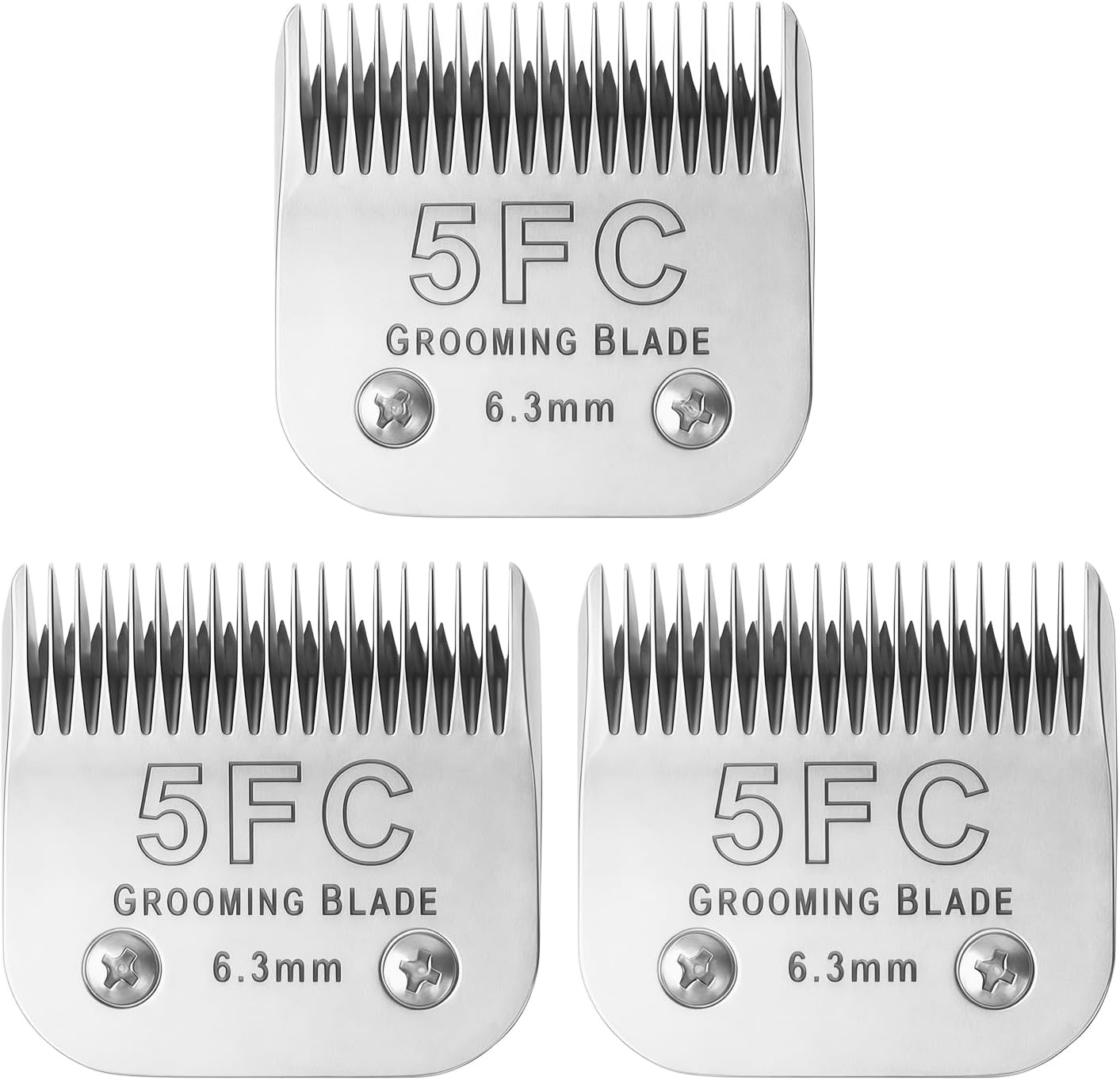 3 Pcs Size 5FC Detachable Dog Grooming Blades, Compatible with Andis, Oster A5, Wahl KM10 Series Clippers, Cut Length 6.3mm, Silver (5FC 6.3mm, 3 Packs)