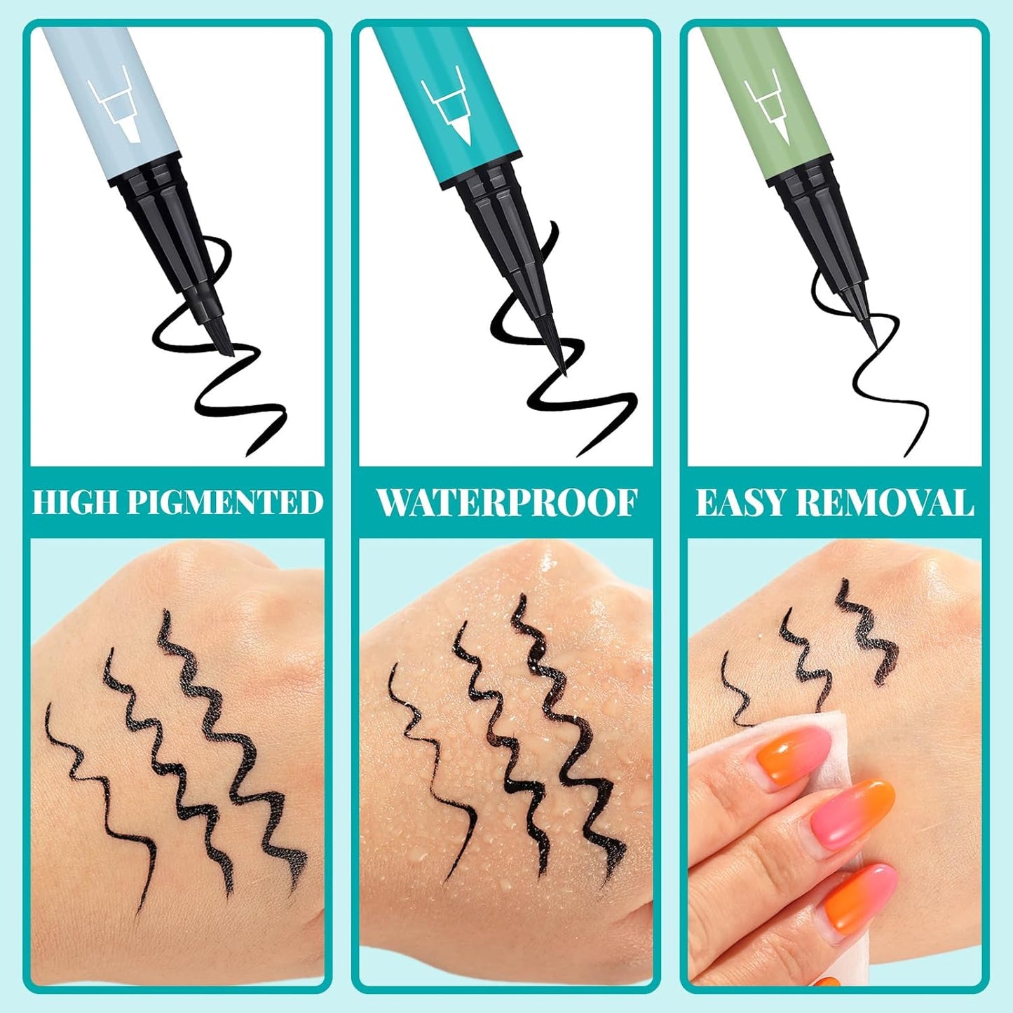 UCANBE 3pcs Black Liquid Eyeliner Kit Included 3 Brush Tip for Ultra Precision, Quick Drying, Smooth Glide, Smudge-Resistant, Waterproof Pigmented Up To 24 Hours Liquid Liner Eye Makeup Set